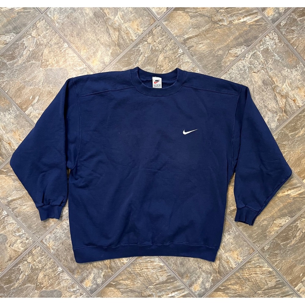 Nike Sweatshirt Mens XL Navy Blue Vintage Embroidered Swoosh Crewneck